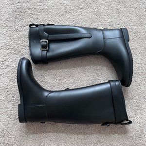 Women's Classic Formal Black Knee High Rain Boots (Size 6)